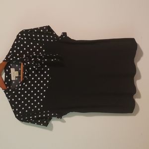 Black Polka Dot Baby Doll Pussy Bow Scarf Ascot Tied Blouse Top L